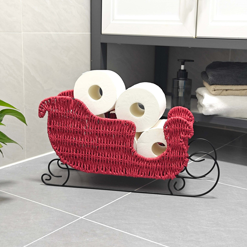 Christmas Sleigh Toilet Roll Holder Red Image 2