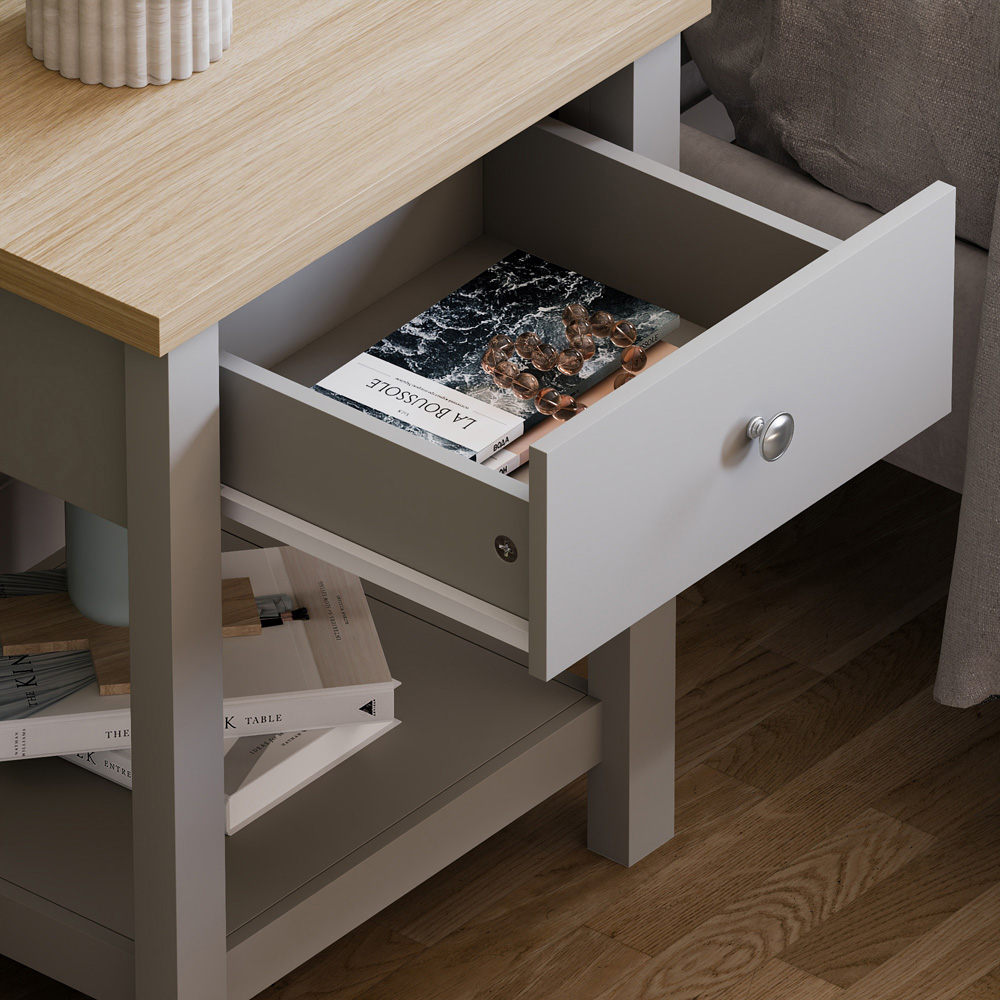 Vida Designs Arlington Single Drawer Grey Bedside Table Image 3