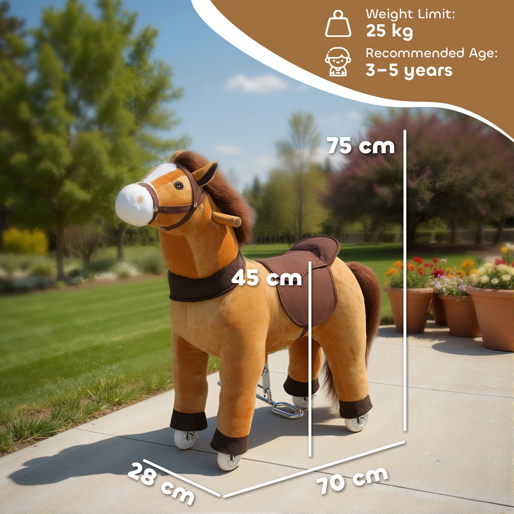 Tommy Toys AIYAPLAY Kids Brown Plush Ride On Rocking Horse with Wheels Image 9