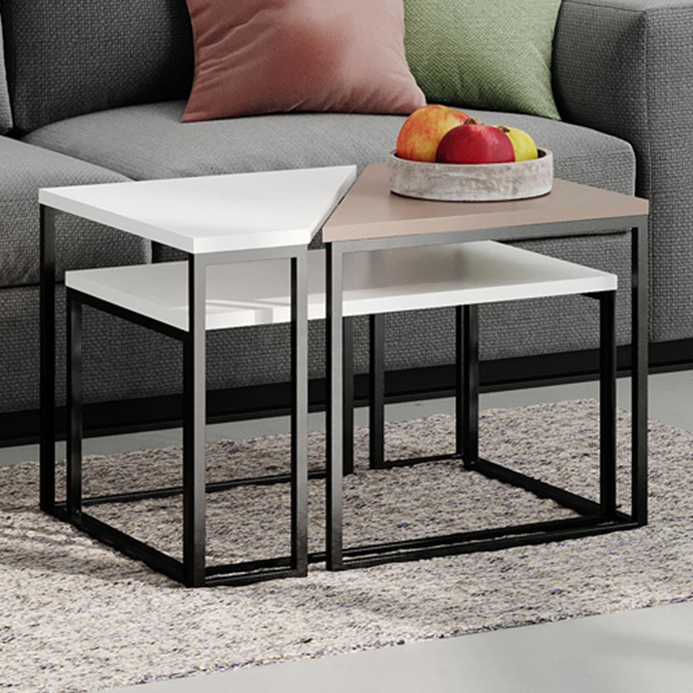 Decortie Ohlady White and Light Mocha Nest of Coffee Tables Set of 2 Image 1