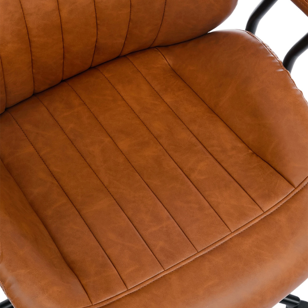 Living and Home Brown PU Leather Vertical Stitching Height Adjustable High-Back Swivel Office Chair Image 4