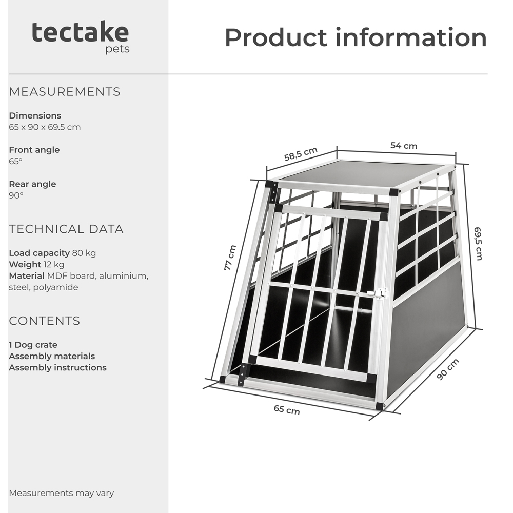 tectake Black Dog Crate 90 x 65cm Image 8