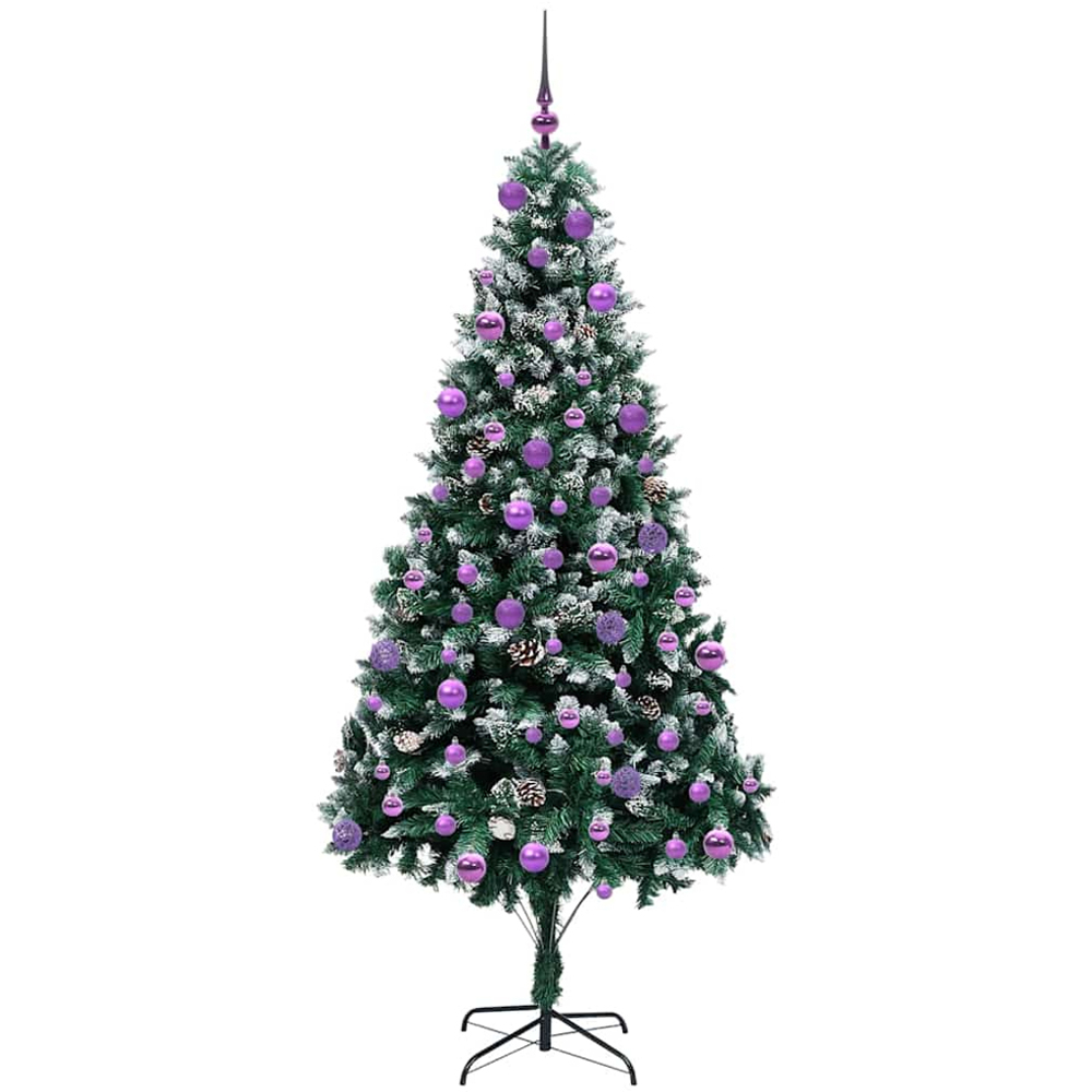 vidaXL Pre-Lit Lilac Baubles Green Artificial Christmas Tree 7ft Image 4