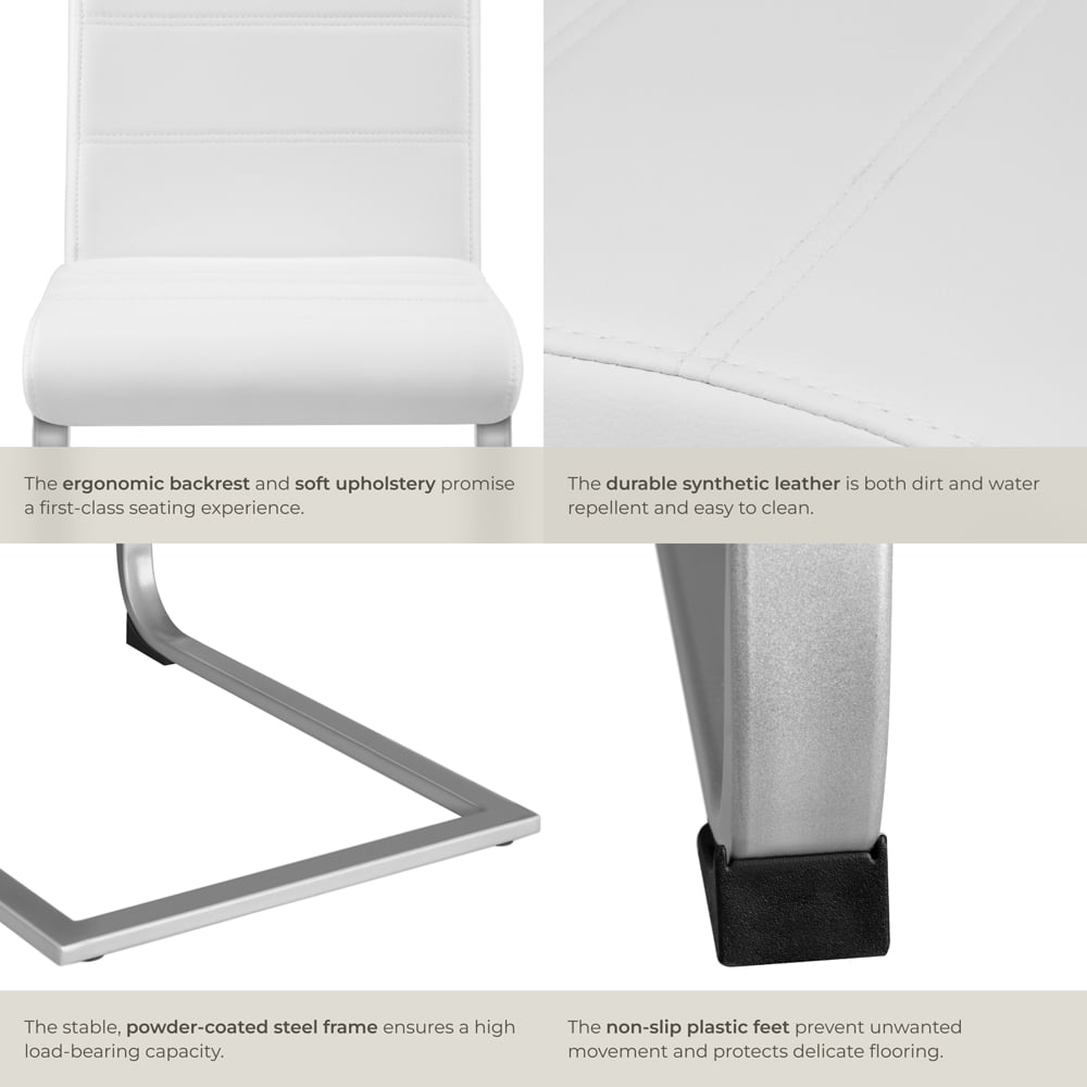 tectake Set of 2 White Cantilever High Backrest Dining Chair Image 5