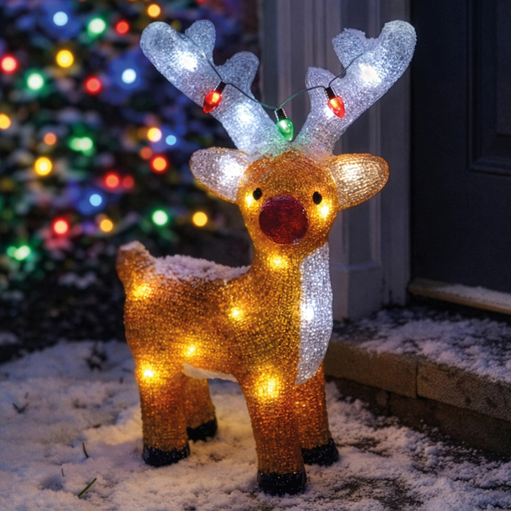 Xmas Haus 21 White LED Acrylic Deer Christmas Decoration 40cm Image 1