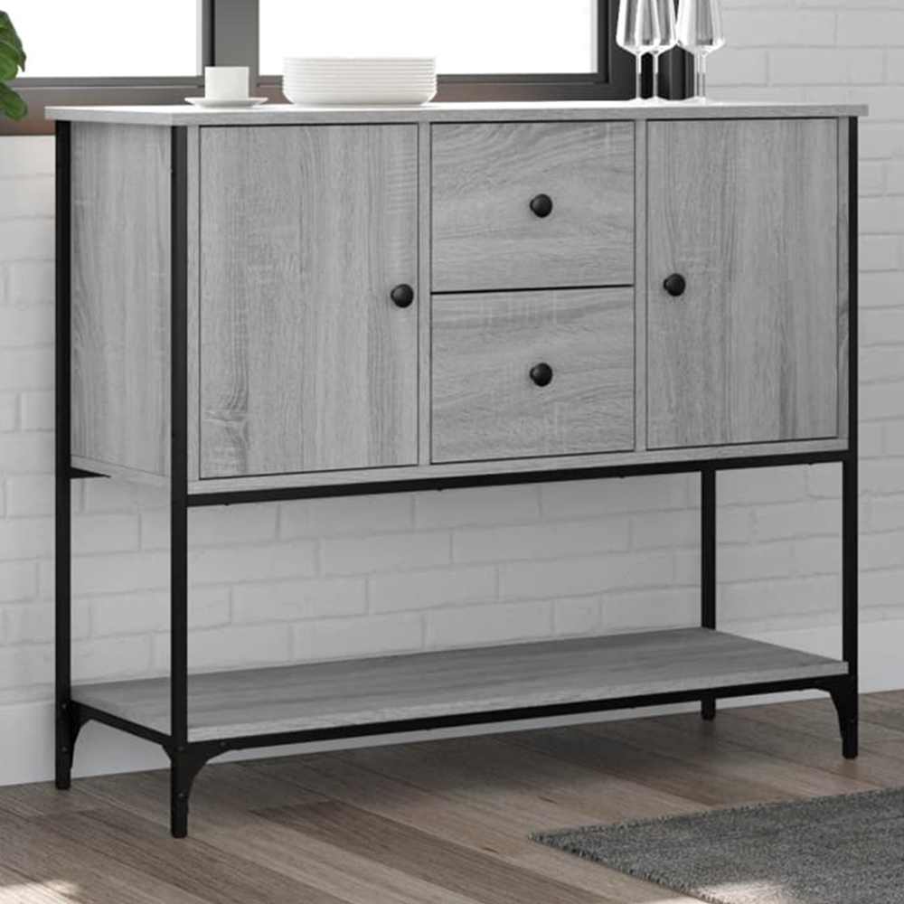 vidaXL 2 Door 2 Drawer Single Shelf Grey Sonoma Wooden Sideboard Image 1