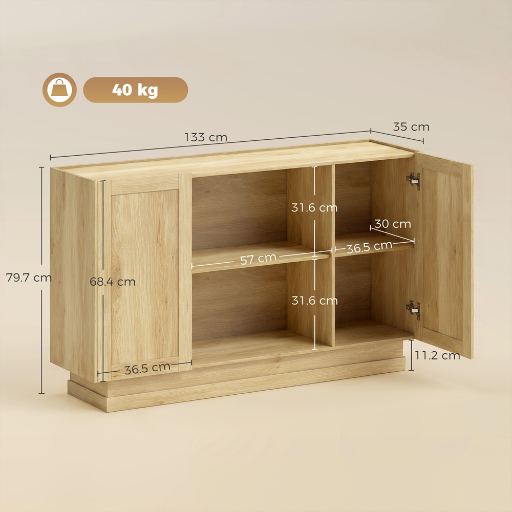 HOMCOM 2 Door 2 Shelf Natural Modern Sideboard Buffet Cabinet Image 8