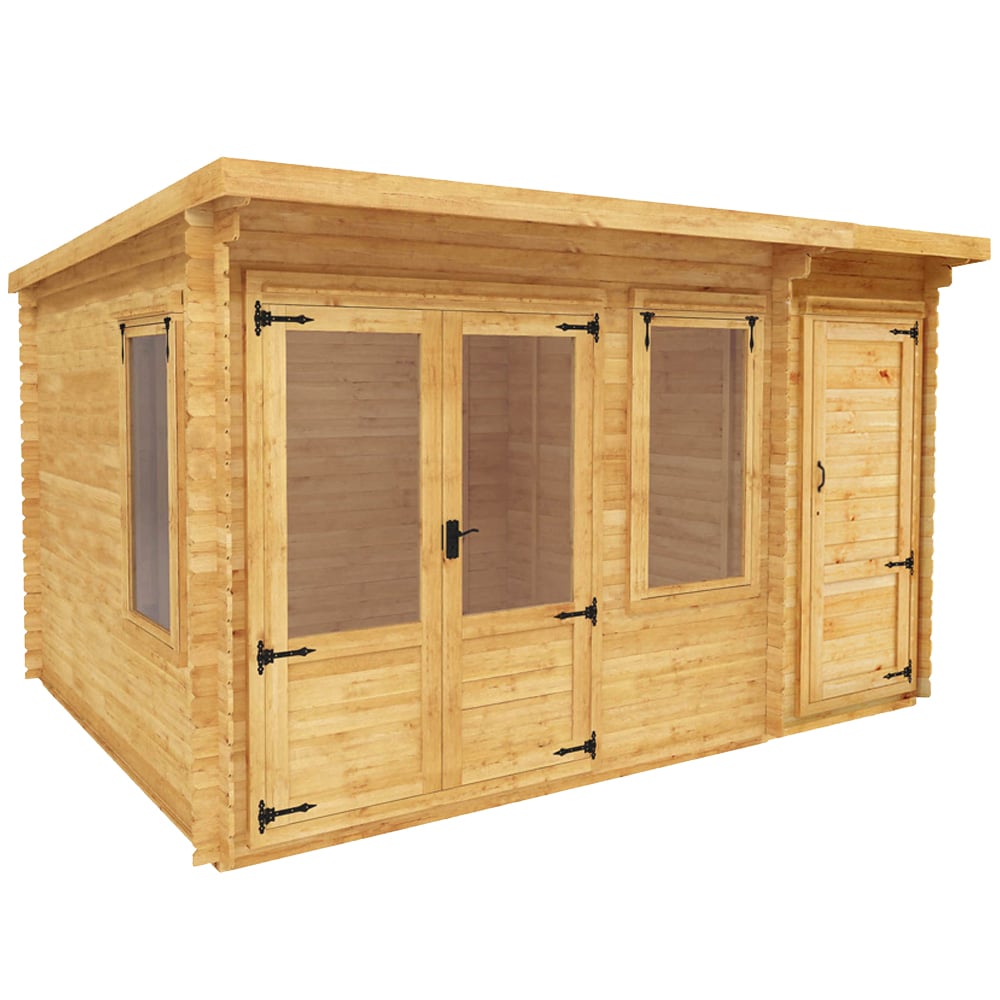 Mercia 13.4 x 9.8ft Wooden Pent Log Cabin with Side Shed Image 1