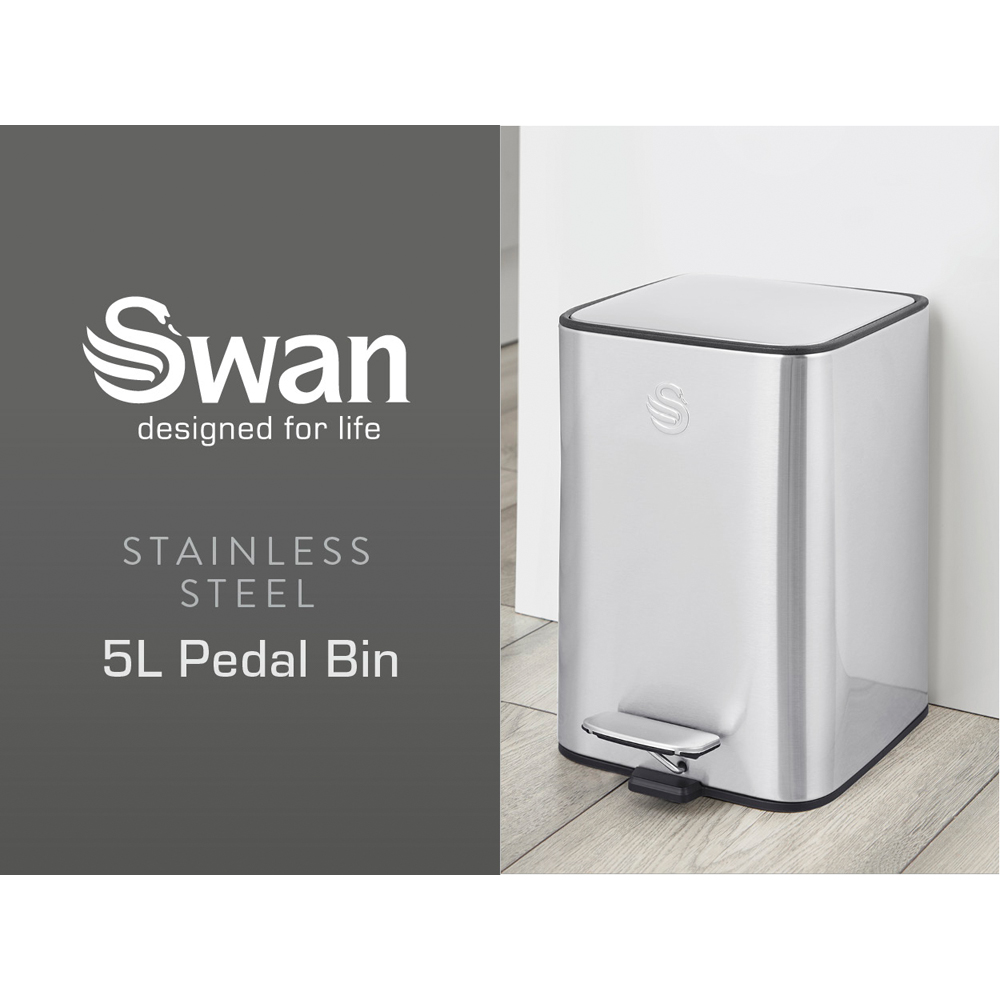 Swan Stainless Steel Compact Pedal Bin 5L Image 3