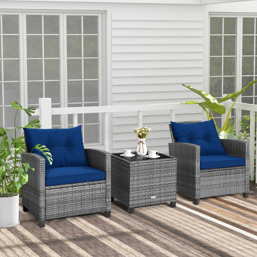Costway 2 Seater Rattan Patio Bistro Set Navy Image 3