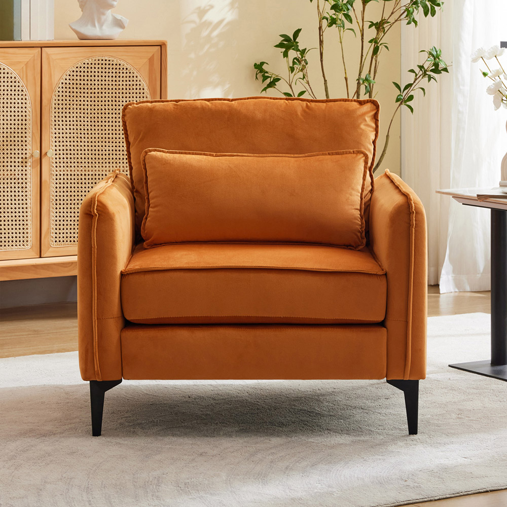 Living and Home Orange Fleece Fabric Armchair with Cushions Image 8