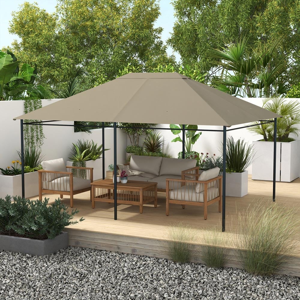 Outsunny 3 x 4m Khaki Polyester Gazebo Canopy Replacement Cover Image 1