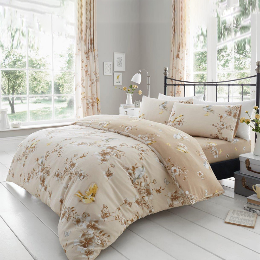 Smart Living Single Bird Blossom Natural Duvet Cover Set Image 1