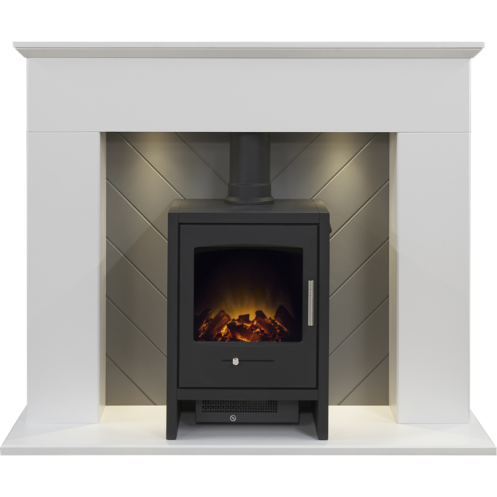 Adam Corinth Pure White and Grey Fireplace Suite with Bergen Electric Stove 48 inch Image 3