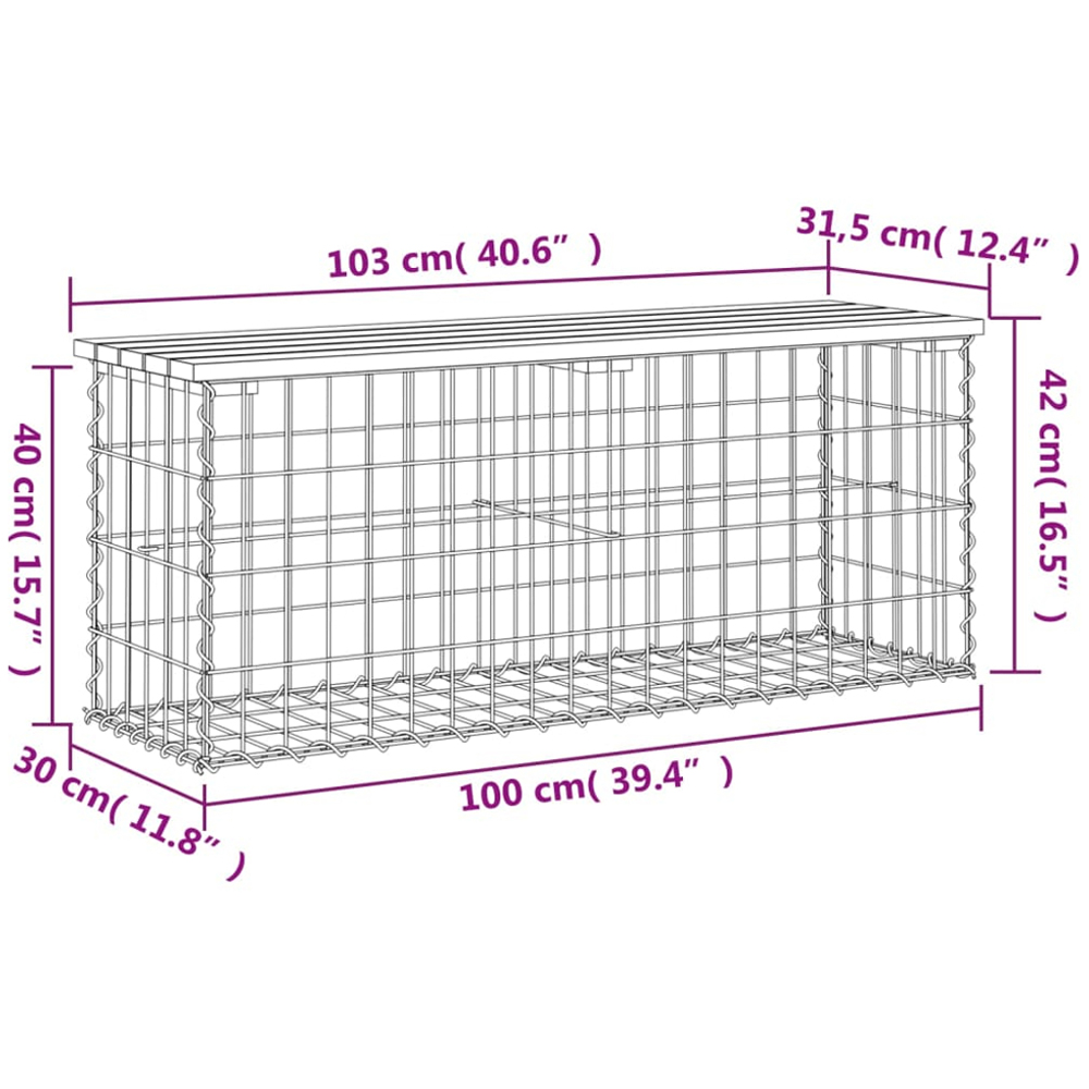 vidaXL Natural Solid Douglas Wood Gabion Design Garden Bench 103 x 31.5 x 42cm Image 7