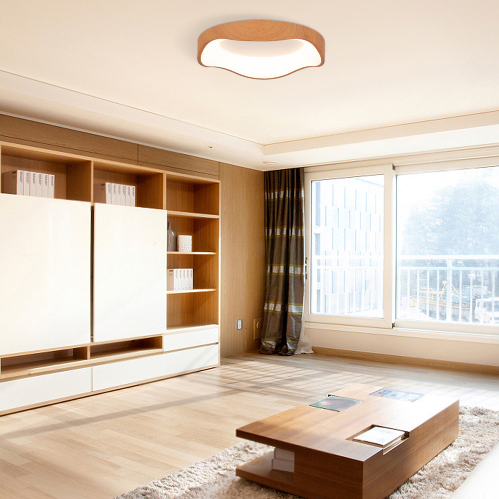Costway Wood Pattern and Metal Frame Natural LED Mount Ceiling Light Image 2