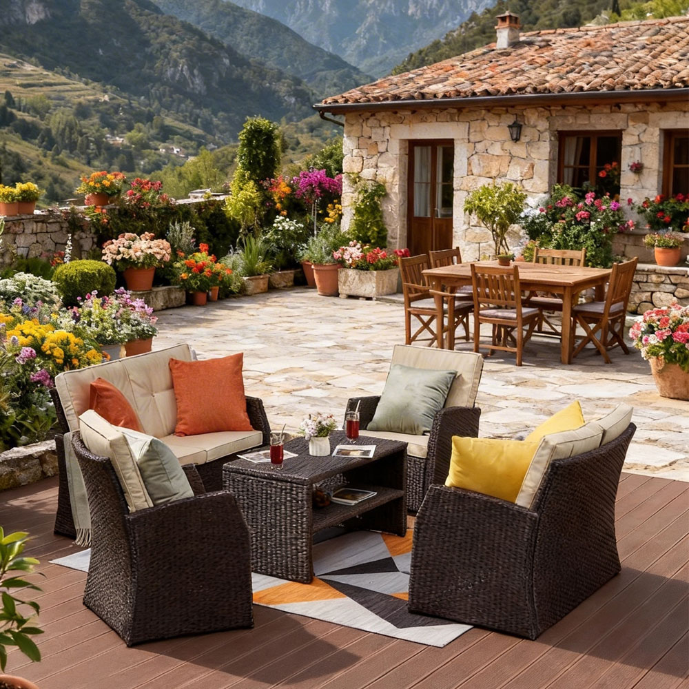 Furniture One 6 Seater Brown Rattan Garden Furniture Set Image 3