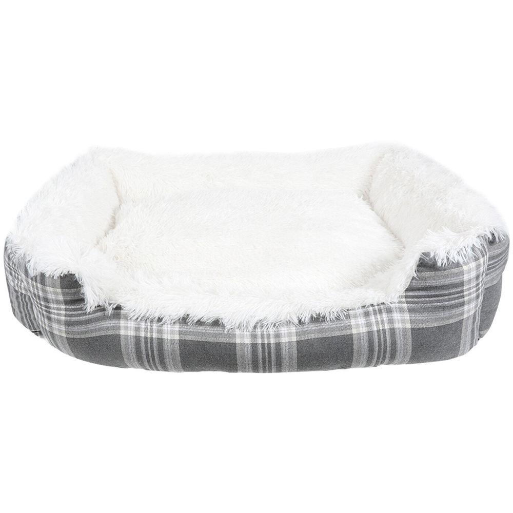 Clever Paws Small Grey Super Fluffy Check Pet Bed Image 1