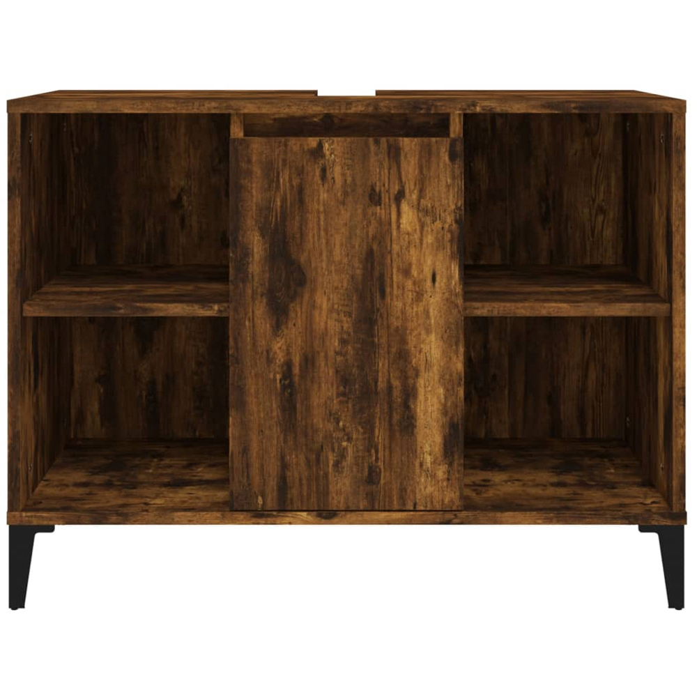 vidaXL Single Door 4 Shelf Smoked Oak Freestanding Under Sink Bathroom Cabinet Image 5