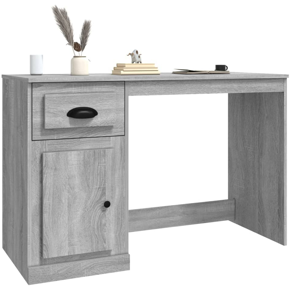vidaXL Single Door Single Drawer Computer Desk Grey Image 4