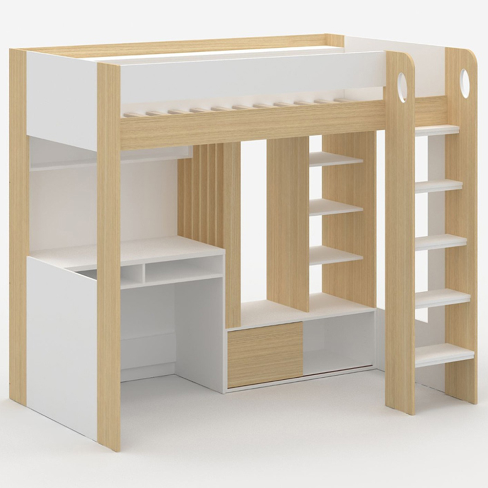 Flair Hampton White and Oak High Sleeper with Desk and Wardrobe Image 2