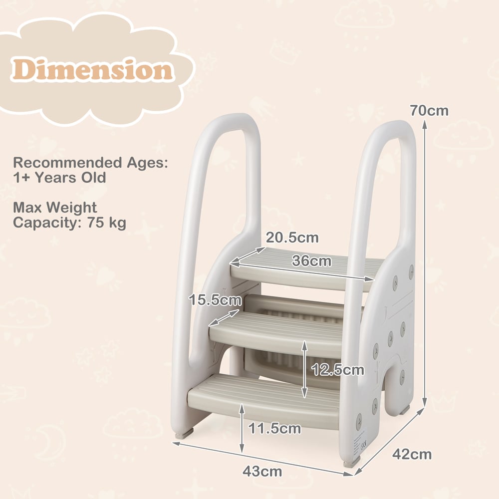 Costway Grey Dual Height Kids Learning Step Stool with Safety Handles Image 9