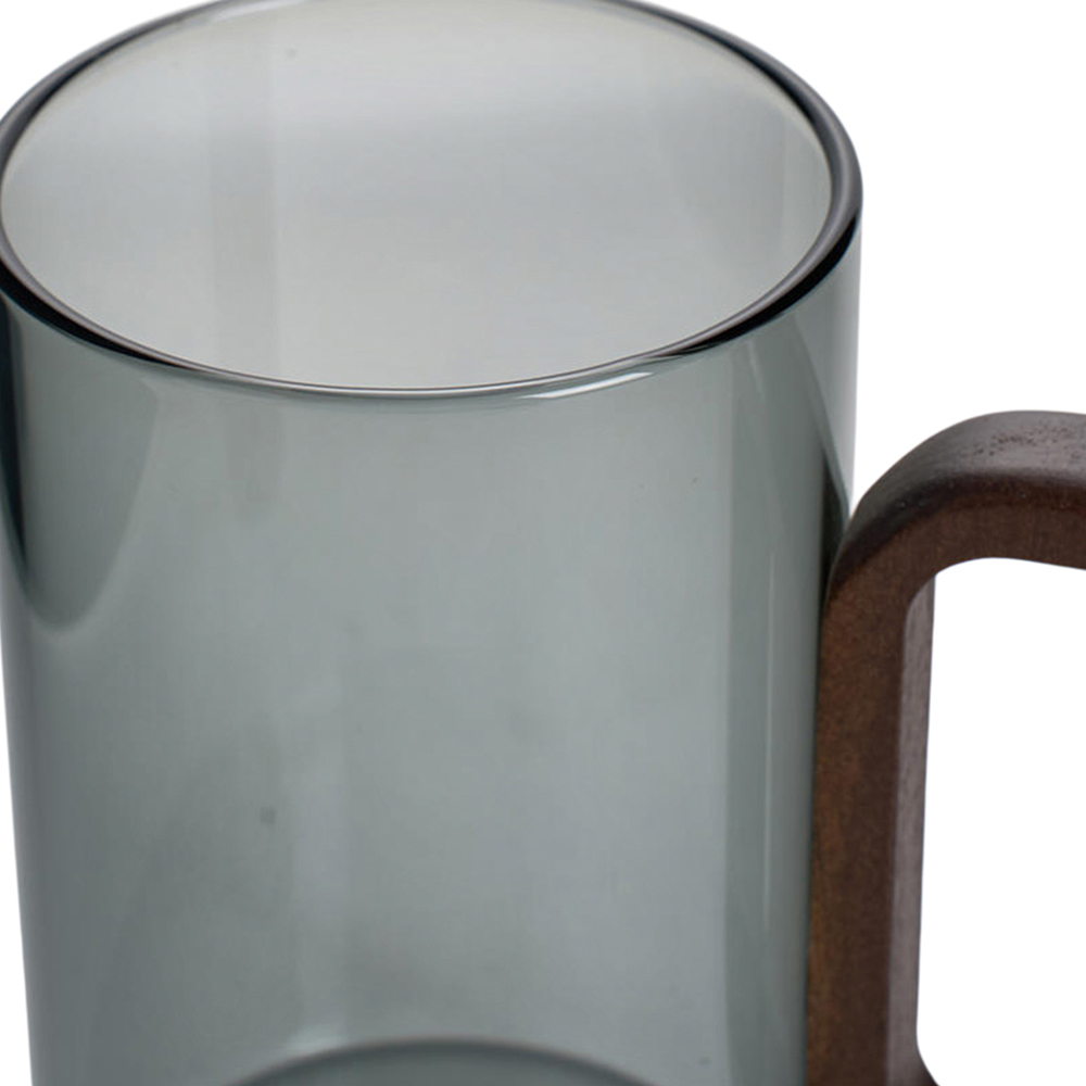 Living and Home 4 Piece Smoked Grey Borosilicate Glass Wooden Handle Mug Set 360ml Image 7