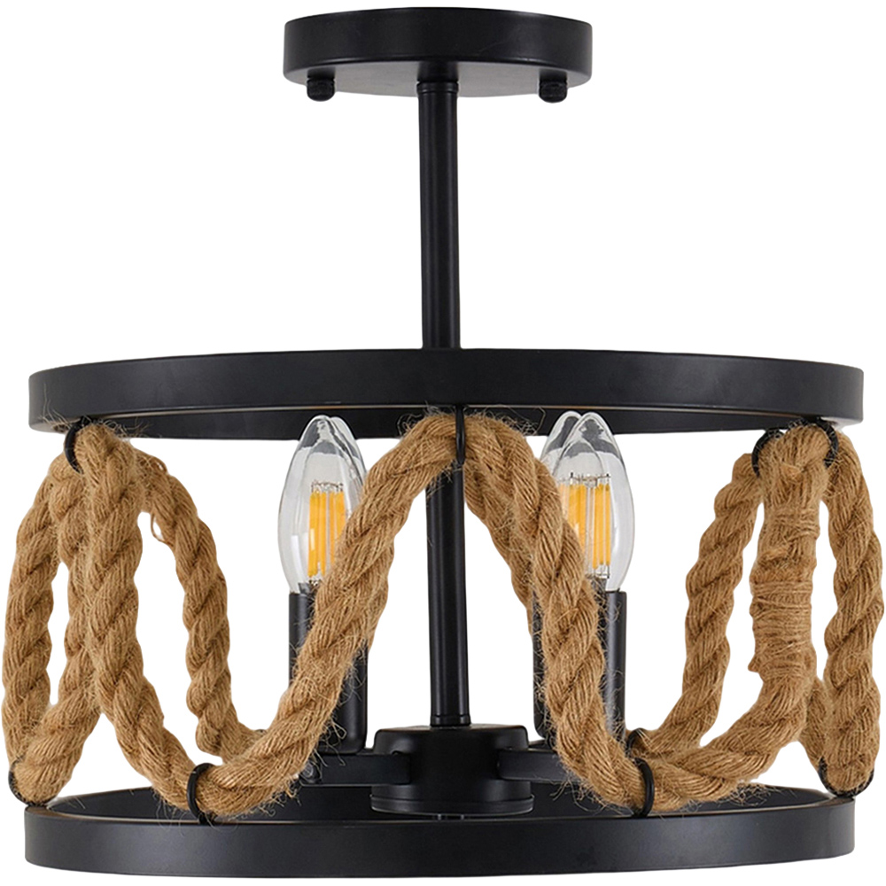 Living and Home 4 Light Black Metal and Hemp Rope E14 Ceiling Light Image 1