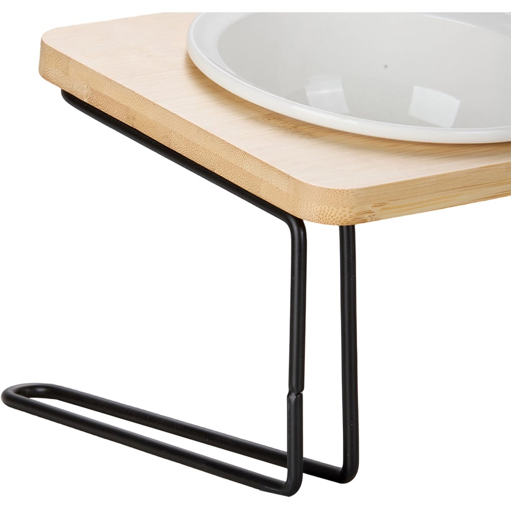 H&O Direct Wood Dual Ceramic Bowl Pet Feeder with Rack Image 3