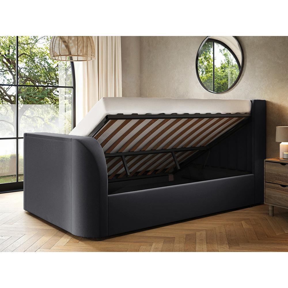 Flair Fallon King Size Grey Velvet TV Side Lift Ottoman Bed Image 5
