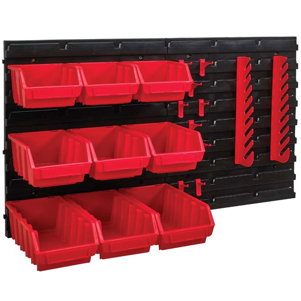 Faithfull Red and Black 12 Piece Storage Bin and Hook Set Image