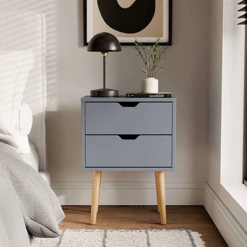 GFW Nyborg 2 Drawer Dark Grey Bedside Table Image 6