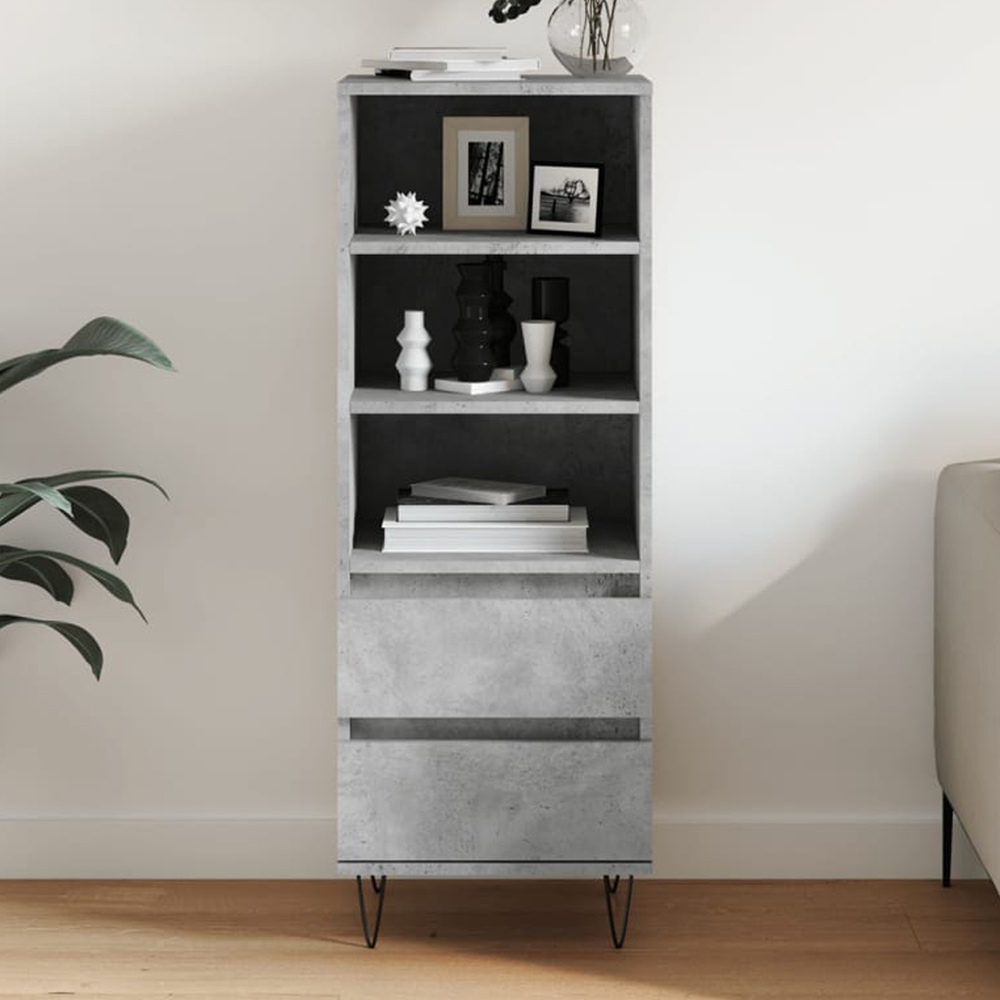 vidaXL 2 Door 3 Open Shelf Concrete Grey Highboard with Black Hairpin Legs Image 1