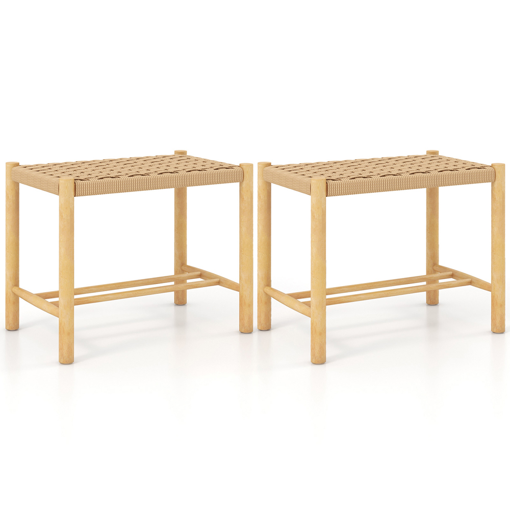 Costway Woven Paper Rubberwood Frame Dining Stool Set of 2 Image 2