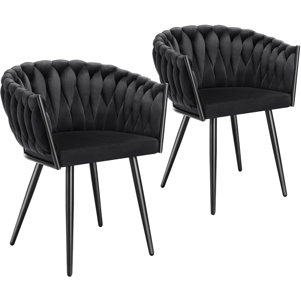 tectake Astano Set of 2 Black Velvet Padded Knot Design Dining Chair Image 2