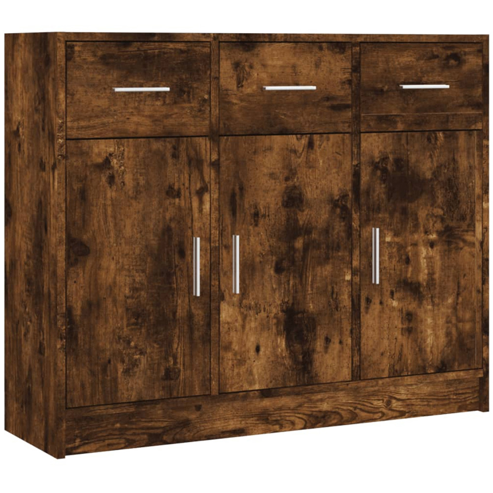 vidaXL 3 Door 3 Drawer Smoked Oak Sideboard Image 2