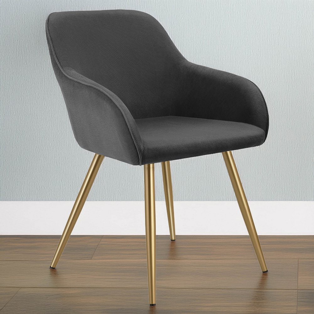 tectake Marilyn Set of 6 Anthracite Gold Corduroy Dining Chair Image 1