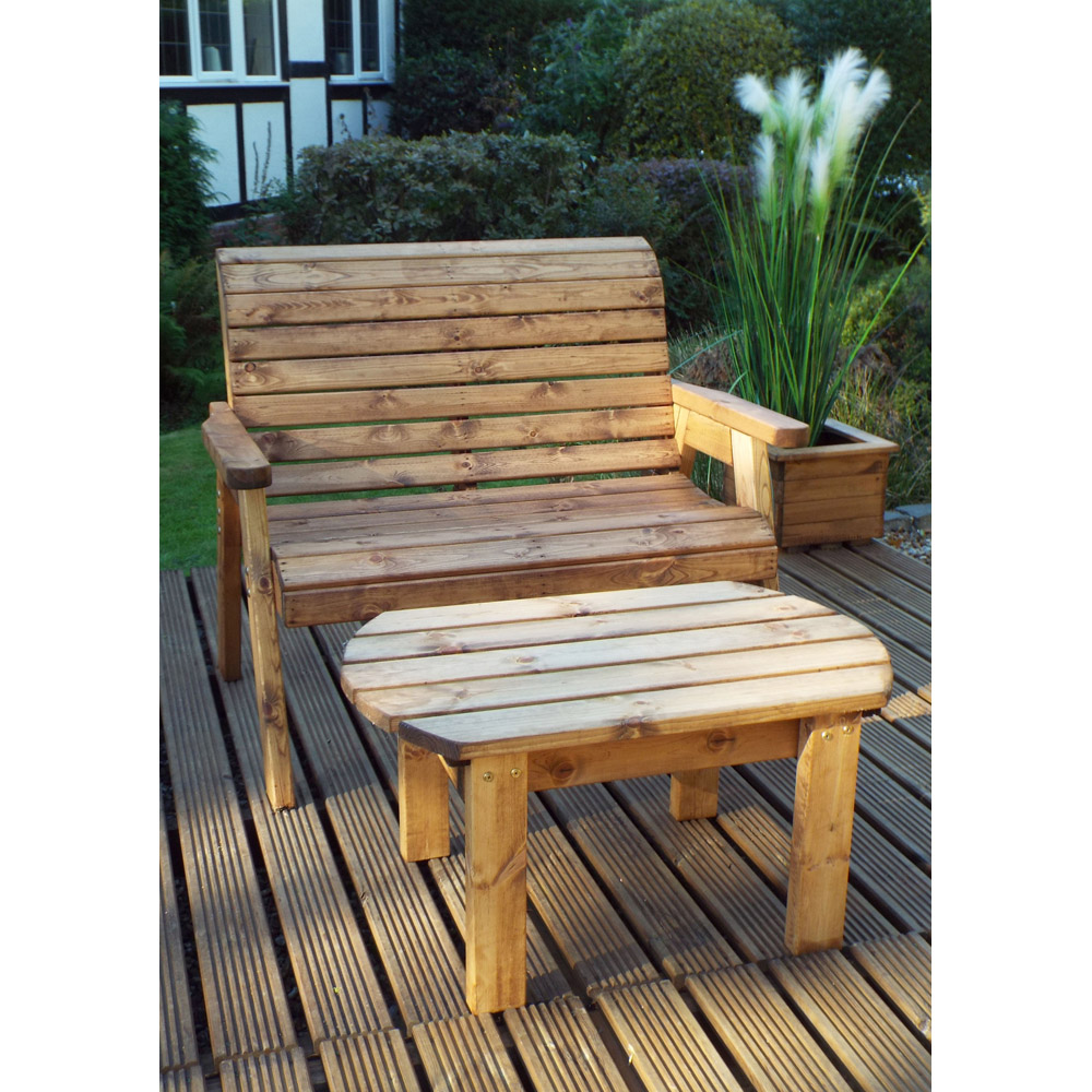 Samuel Alexander 2 Seater Chunky Rustic Wooden Garden Bench with Coffee Table Image 4