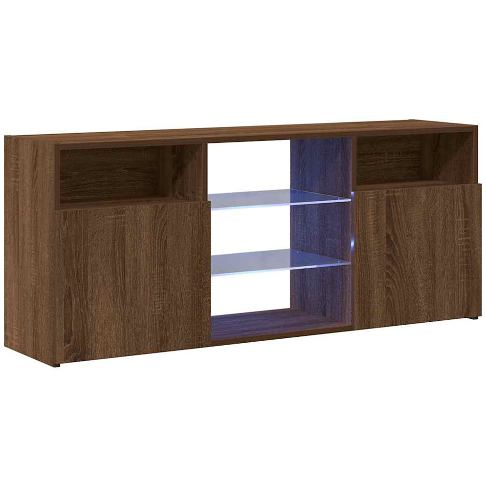 vidaXL 2 Door 4 Shelf Brown Oak Wide TV Cabinet with LED Lights Image 2