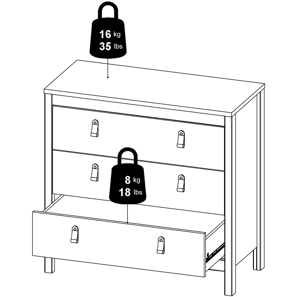 Florence Madrid 3 Drawer Matt Black Chest of Drawers Image 9