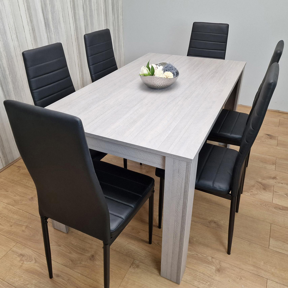 Portland 6 Seater Leather Dining Set Grey and Black Image 1
