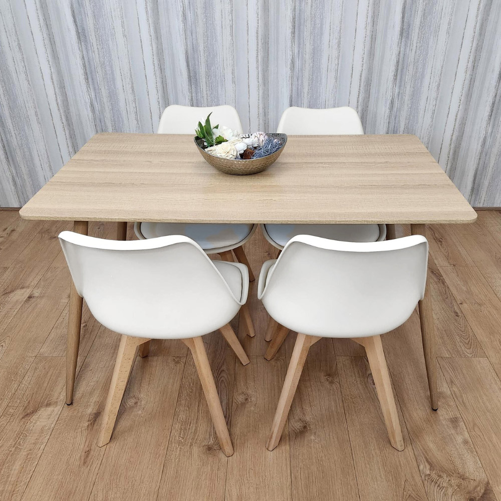 Kosy Koala 4 Seater Faux Leather Wood Dining Set White Image 2