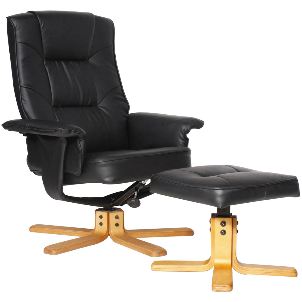 Dorel Drake Black Faux Leather Recliner Chair with Footstool Image 2