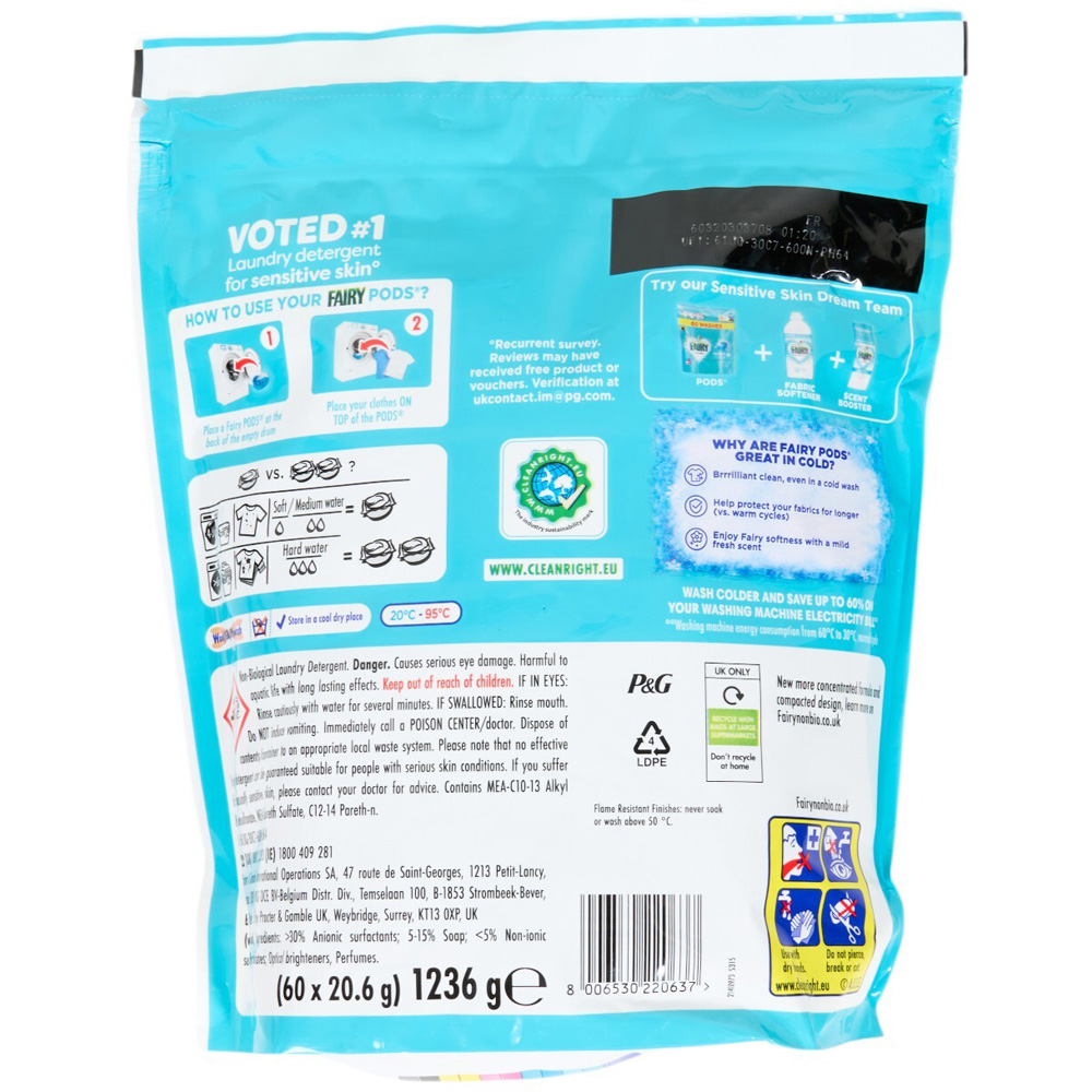 Pack of 60 Fairy Non-Bio Laundry Pods Image 2