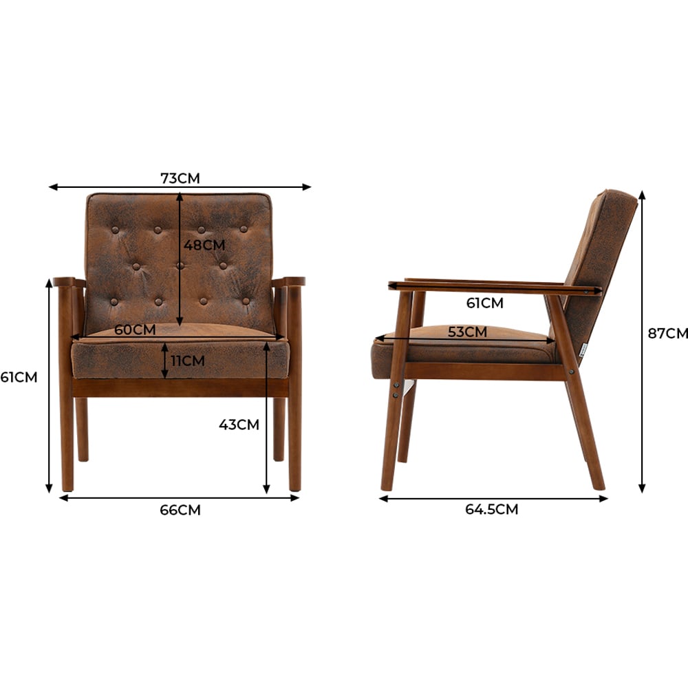 Living and Home Brown Linen Cushion Modern Wood Frame Upholstered Lounge Chair Image 8