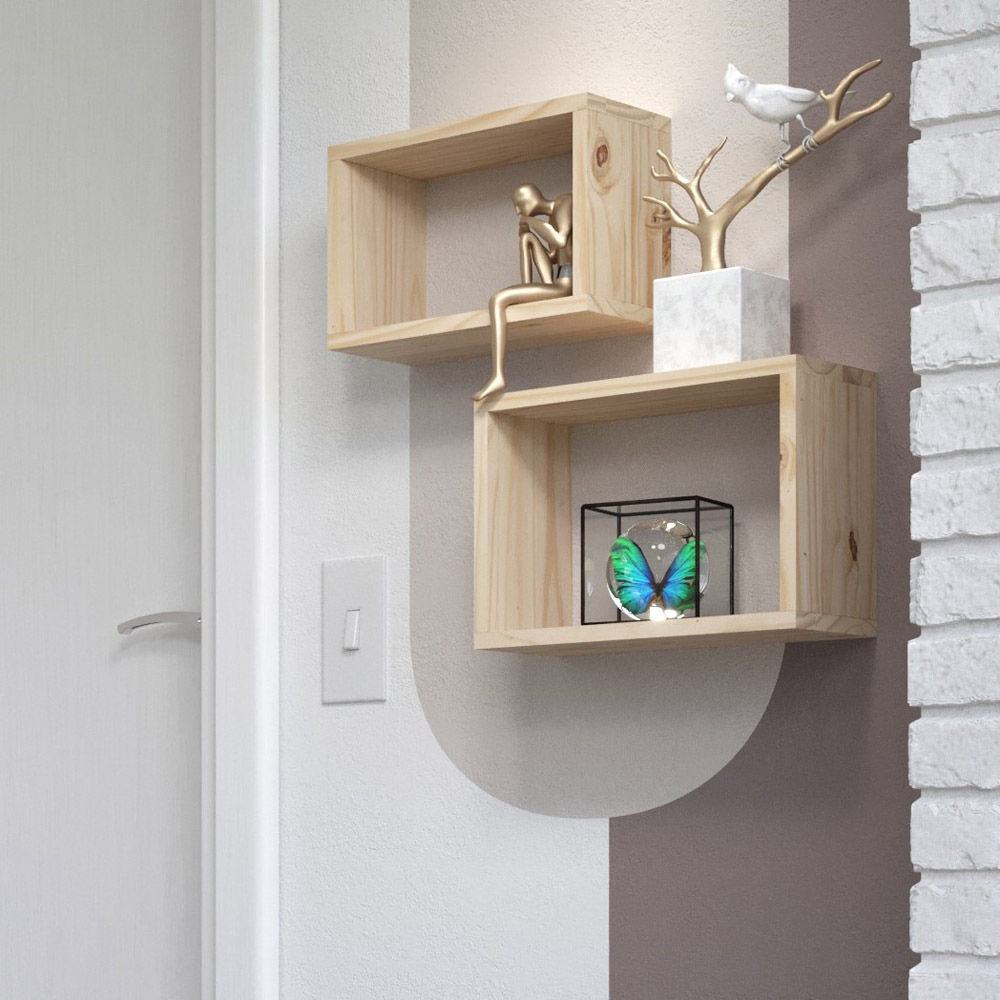 Core Products Set of 2 Natural Wood Wall Cube Box Shelf Image 4