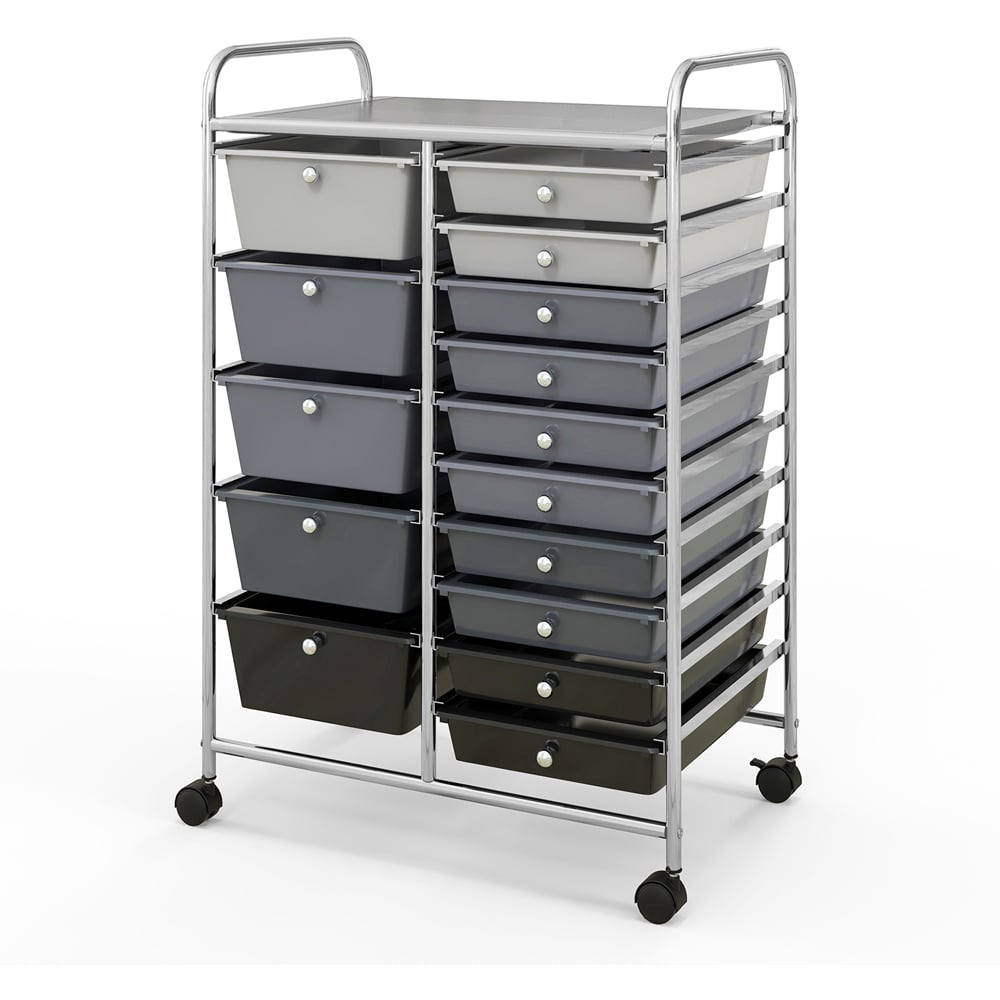 Costway 15 Drawer Grey Rolling Storage Cart Image 1