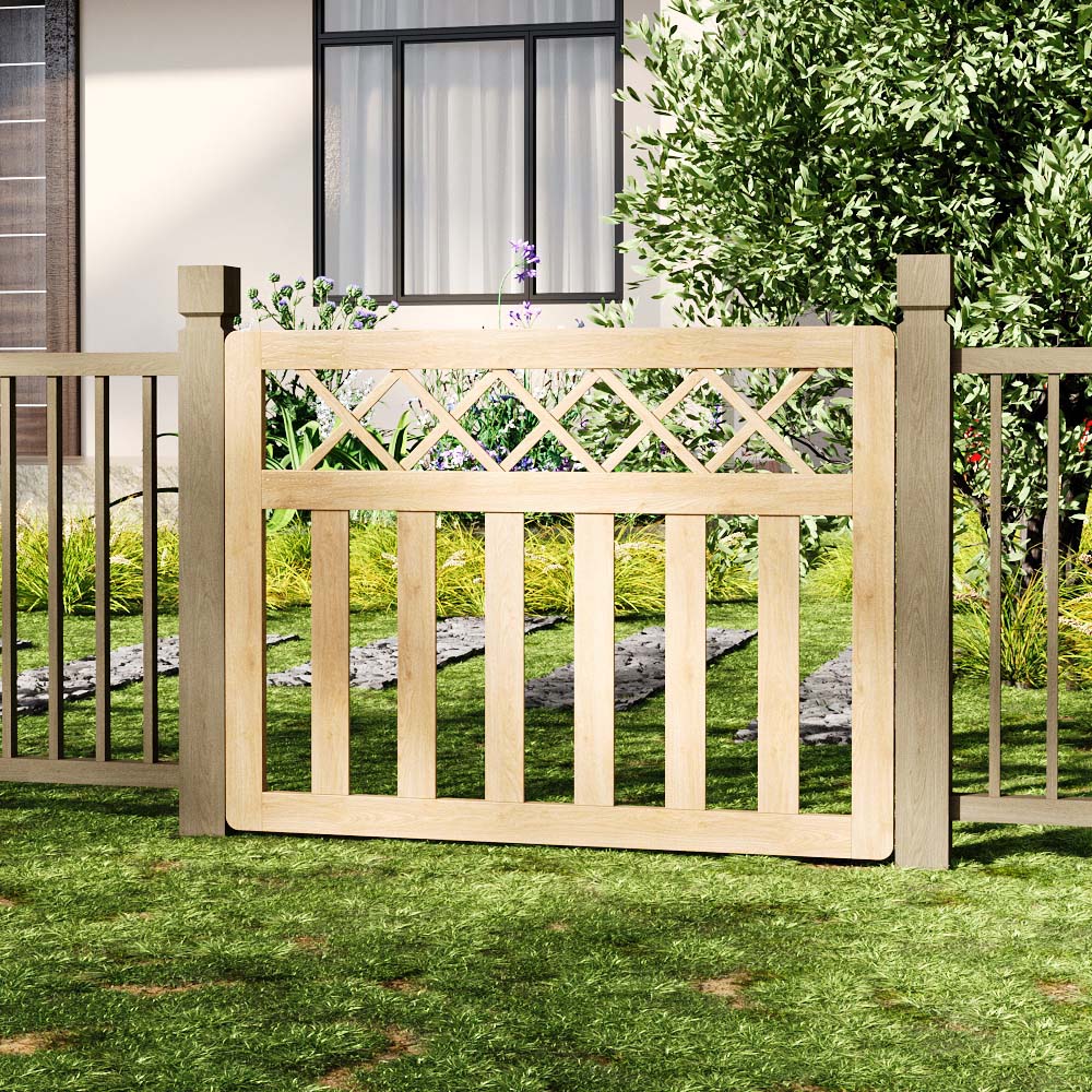 Outdoor Cross Top Wooden Nature Garden Fence Door, 90 x 120 x 2.5cm Image 2