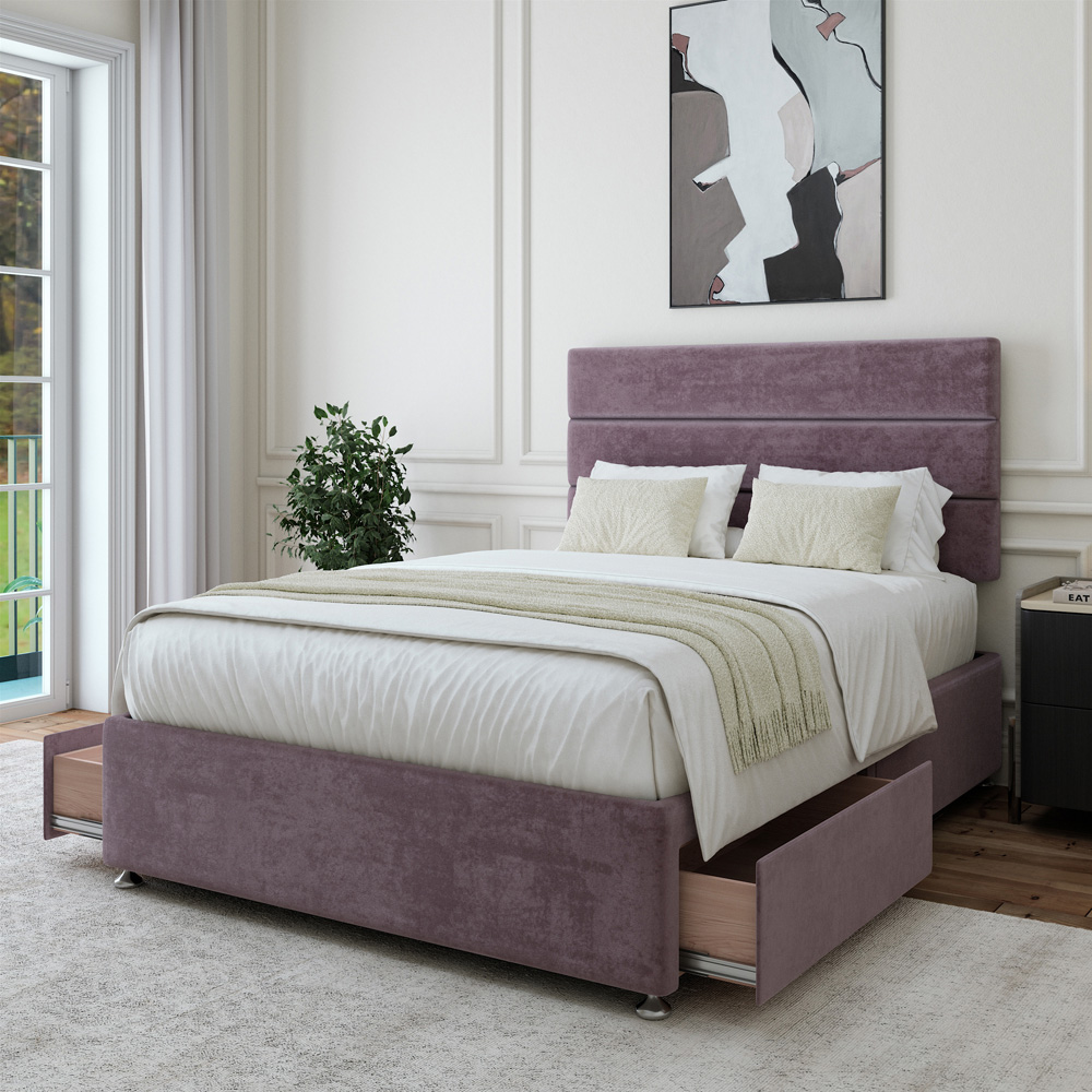 Bedmaster King Size Mauve Naples Velvet 2 Drawer Divan Base with Milan Headboard Image 3