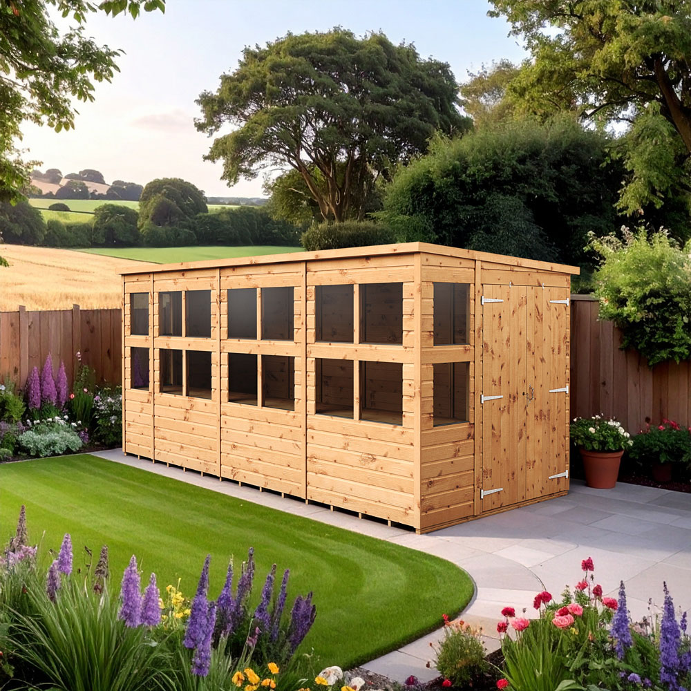 Empire Sheds 14 x 6ft 2 Door Dipped Treated Tongue and Groove Pent Potting Shed Image 2
